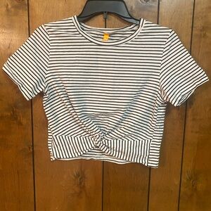 Striped Twist-Knot Crop Top - Black & White